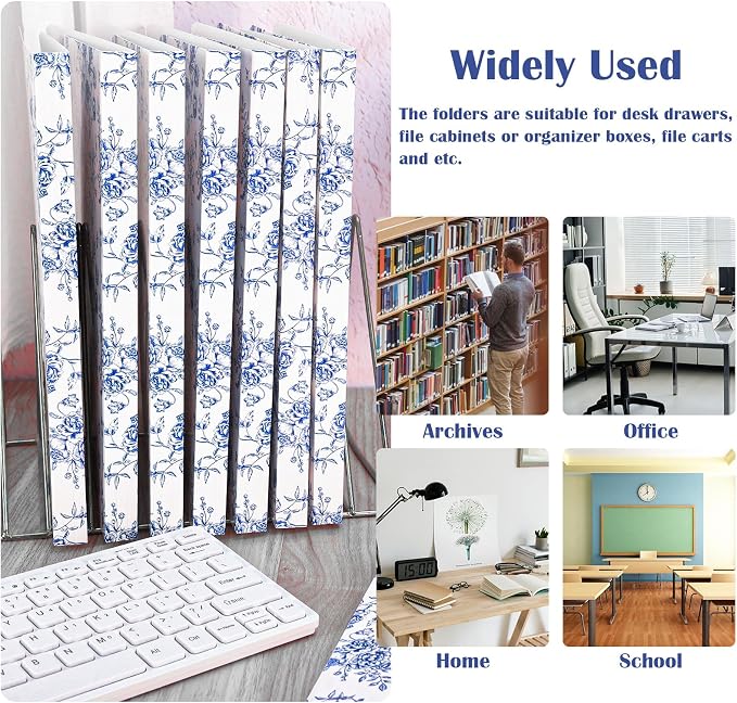 Whaline 24 Pack Blue Floral File Folders Letter Size Toile Blue Chinoiserie Flower File Pockets with 1/3 Cut Tab for Home Office Classroom Supplies, 8.9 x 11.6 Inch