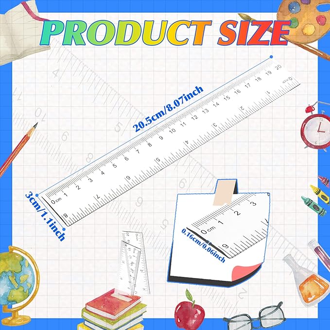 EBOOT 2 Packs Clear Plastic Rulers, Straight Shatterproof Transparent Rulers, Measuring Tools with Inch and Centimeter Accuracy for School Class Office Crafts Mathematics Art Clothing(8 Inch)