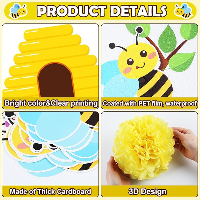 Bee Classroom Bulletin Board Decorations 3D Summer Bee Hive Cutouts with Paper Fans Pom Poms Our Class is to Be The Best Place Cutouts for Classroom Back to School Door Chalkboard Wall Decor Supplies