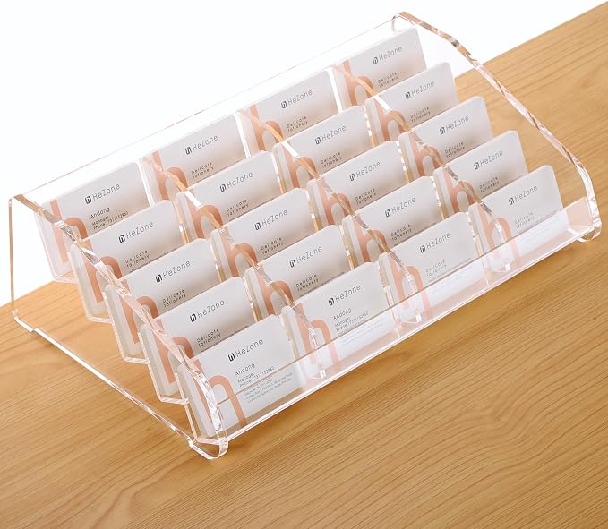HeZone Business Card Holder for Desk,Multiple Card Organizer,Acrylic Business Card Stand Display Holder,Office Desk Accessories for Man and Woman,Organize 1000 Cards-Clear(20 Slots 4 Tier-H)