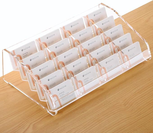 HeZone Business Card Holder for Desk,Multiple Card Organizer,Acrylic Business Card Stand Display Holder,Office Desk Accessories for Man and Woman,Organize 1000 Cards-Clear(20 Slots 4 Tier-H)