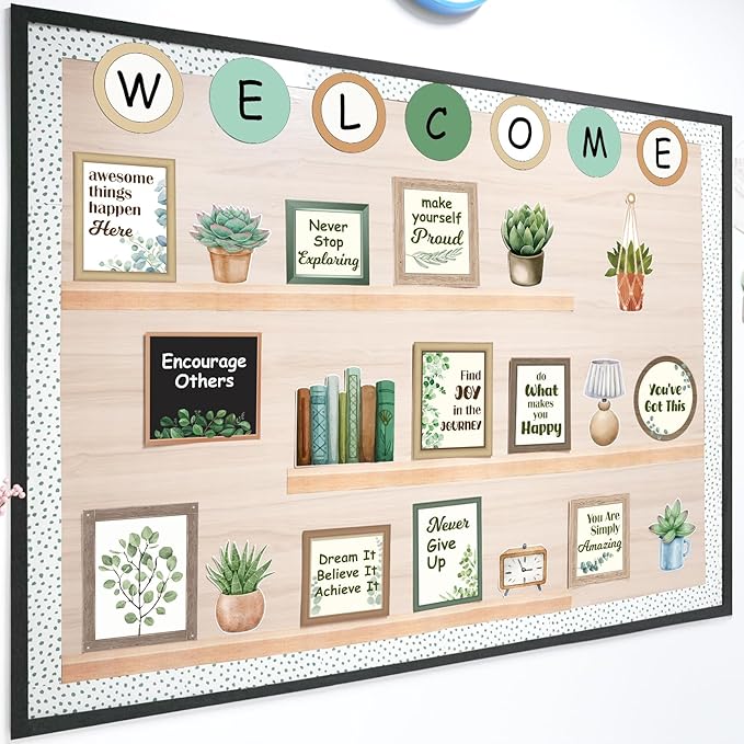 Welcome Back to School Bulletin Board Decorations, Eucalyptus Classroom Decor, Greenery Inspirational Affirmation Cutouts for Teacher Welcome Classroom School Supplies Door Wall Decor