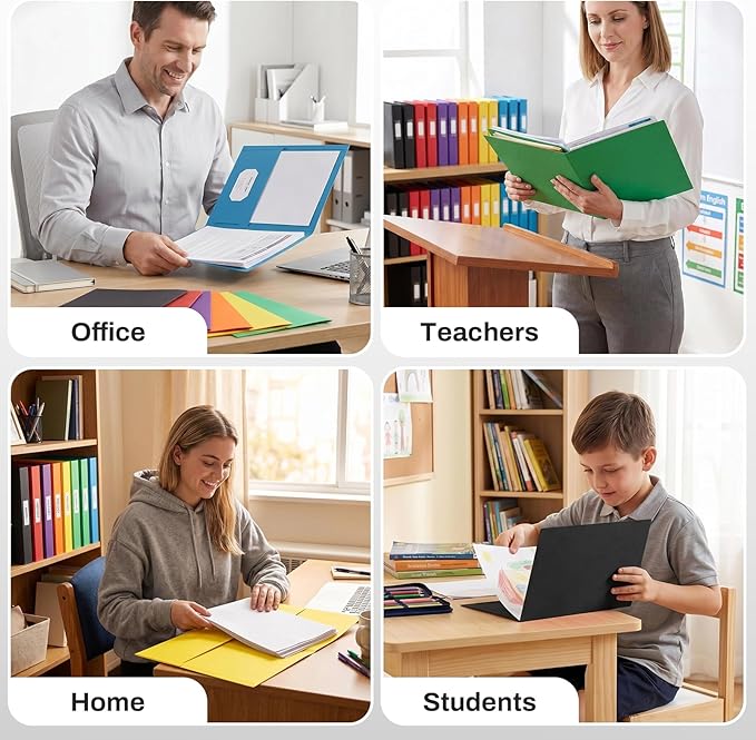 SUNEE Folders with Pockets(125 Pack, Black), 2 Pocket Folders Fit Letter Size Paper, Paper File Folder for School Office Home Business