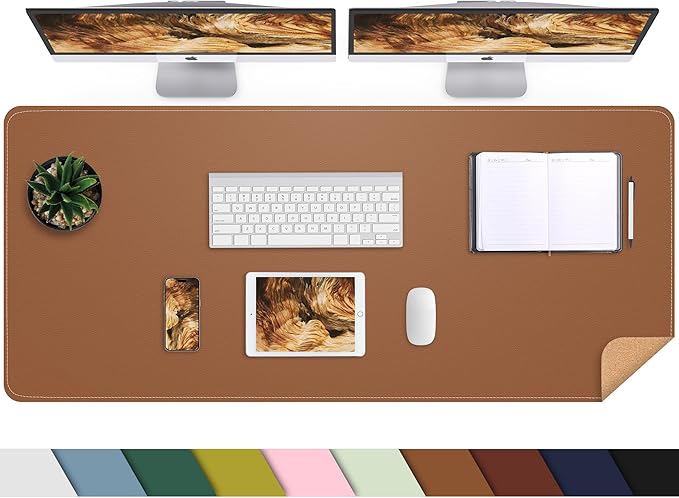 AFIING Cork Desk Mat 55" x 17", Dual-Sided Natural Cork & PU Leather Desk Pad, Non-Slip Waterproof Large Mouse Pad for Office, Home & Gaming (Brown)