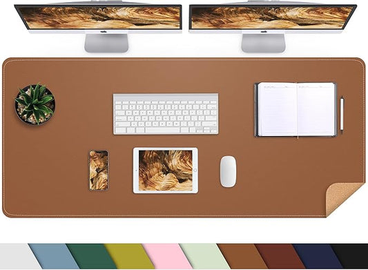 AFIING Cork Desk Mat 55" x 17", Dual-Sided Natural Cork & PU Leather Desk Pad, Non-Slip Waterproof Large Mouse Pad for Office, Home & Gaming (Brown)