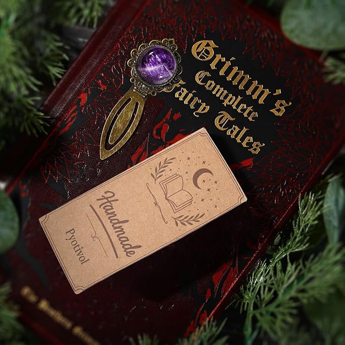 1Pcs Vintage Amethyst Bookmark with Natural Crystal Stone - Fantasy Brass Metal Bookmarks for Reading Women, Men, Book Lovers, Girls and Teachers Book Marks(Amethyst)
