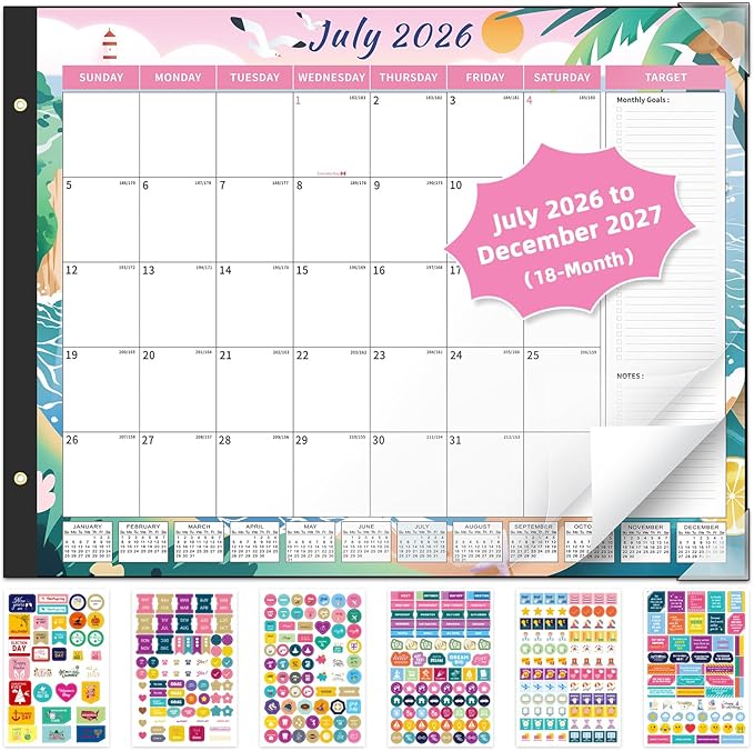 Ospelelf Desk Calendar 2026-2027 Large 22'' x 17'', 2026 Monthly Deskpad Calendar, 18 Month Calendar for Family Office, Use July 2026 - Dec 2027, Four Seasons Calendar