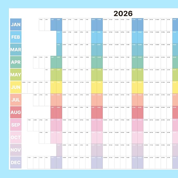 PACKLIST® 2026 Yearly Wall Calendar Large Planner - 33 x 24 Inches Full Year Poster with Vertical Weekly Columns | Giant Academic, Home & Office Wall Organizer