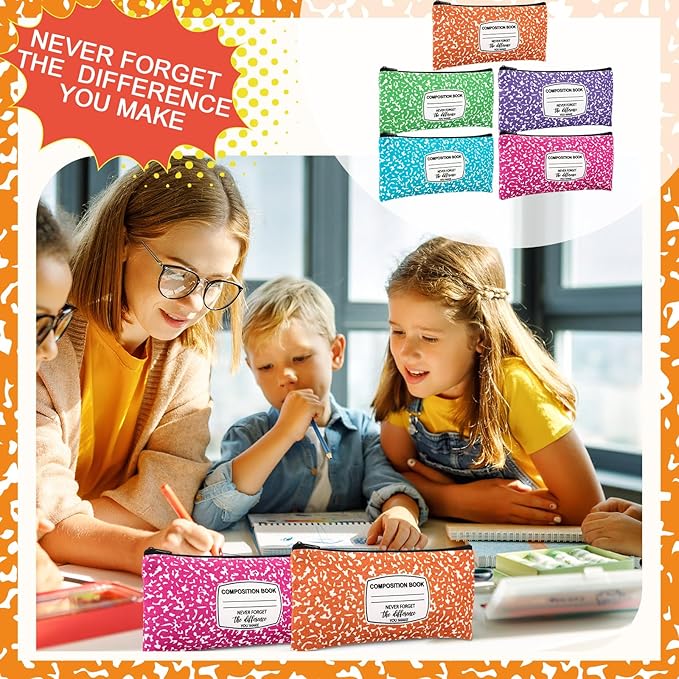 Epakh 5 Pcs Teacher Pencil Case Pouch 8.7 x 3.9 Inches Composition Teacher Appreciation Gifts Portable Pencil Bag with Zipper Multipurpose Cute Pen Pouch for Teachers Stationery Organizer (Classic)