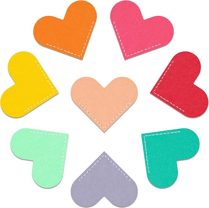 Leather Heart Bookmarks, Cute Handmade Page Corner Book Markers, Reading Gifts for Women, Lovers, Kids, Teachers, Friends, Readers, Book Accessories for School Office Home Supplies (8PC-Bright)
