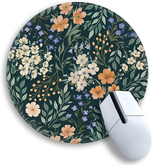 Gctriki Flower Mouse Pad, 8.6 Inch Round Mousepad with Stitched Edges, Non-Slip Rubber Base, Washable Comfortable Desk Mat for Computer Laptop, Gift for Women Teacher Nurse Office Desk Decor