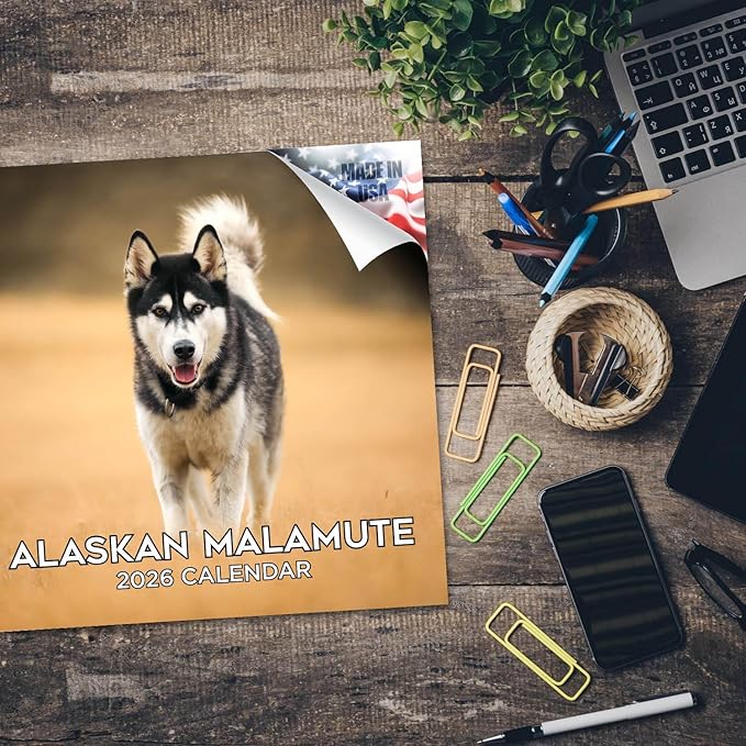 Alaskan Malamute Calendar 2026 by MegaCalendars – Monthly Dog Breed Wall Calendar, Made in USA