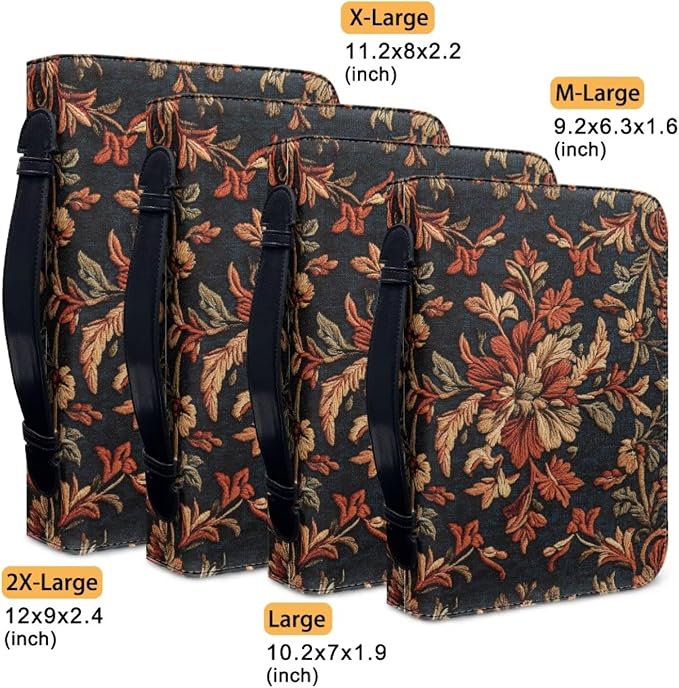 Vintage Flower Bible Cover Bible Cover Bags Floral Pattern with Handle Fits for Standard Size Bible Bible Study Accessories Supplies-Size：XXL