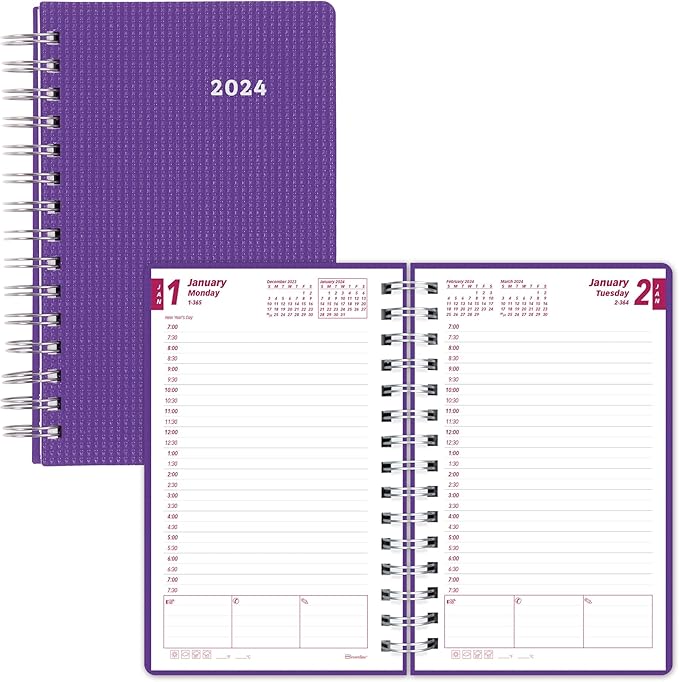 Brownline 2024 DuraFlex Daily/Monthly Planner, Appointment Book, 12 Months, January to December, Twin-Wire Binding, 8" x 5", Purple (CB634V.PUR-24)