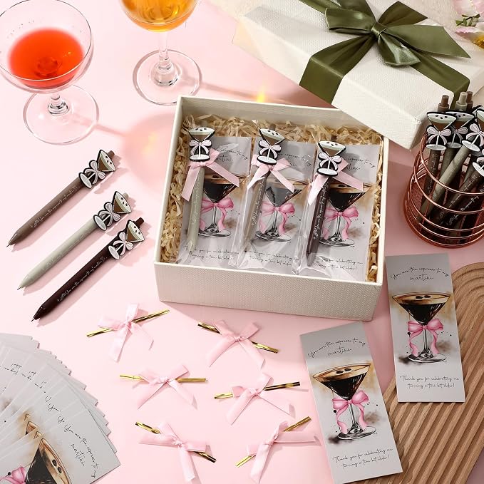 Sinload 24 Sets Espresso Martini Gifts Bulk Martini Pens with Cocktail Greeting Cards a Tini Bit Older Birthday Gifts for Women 21st 25th 30th Birthday Wedding Graduation Summer Party Supplies