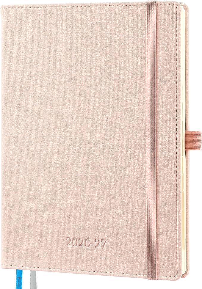 Planner 2026-2027 Weekly & Monthly Planner with Hourly Time Slots, 18 Month Academic Calendar July 2026 – Dec 2027, Vertical Layout, Monthly Tabs, Textured Fabric Hardcover, Pink