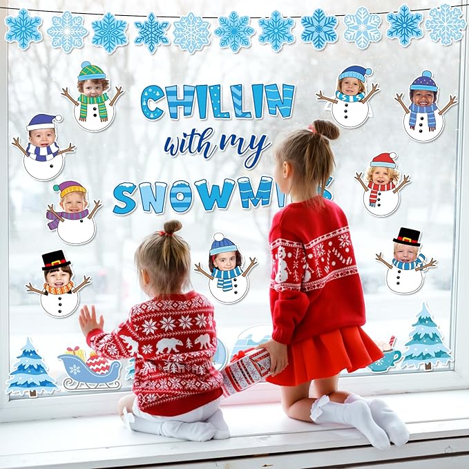 Winter Bulletin Board Decoration Set Christmas Snowman Classroom Decoration Chillin with My Snowmies DIY Photo Bulletin Board Tree Snowflake Cutouts for Holiday Party School Home Chalkboard Wall Decor
