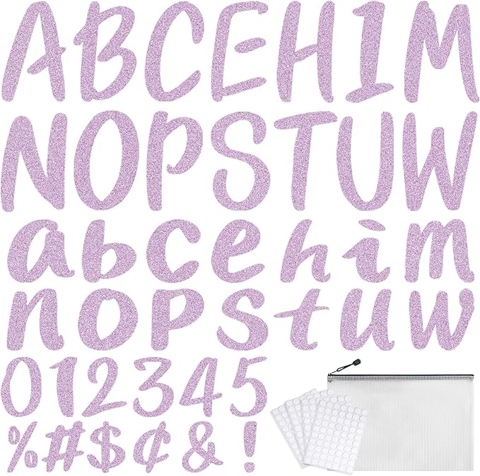 273 Pcs 4 Inch Glitter Bulletin Board Letters Set - Poster Board Letter Cutouts with Alphabet, Symbols, Numbers, Storage Bag - Classroom Decor, DIY Projects, Teacher Supplies, Office (Light Pink)