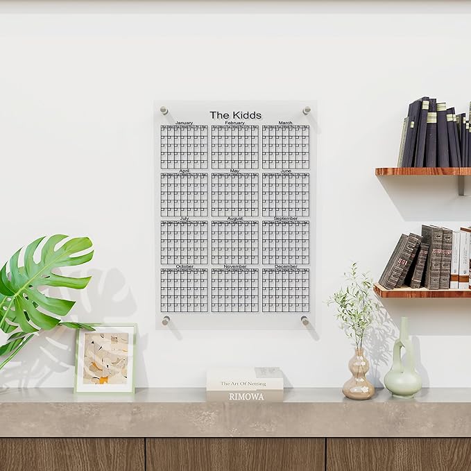 Personalized Yearly Acrylic Wall Calendar – Custom Dry Erase 12-Month Planner with Family Name – Clear, Stylish Annual Organizer for Home or Office