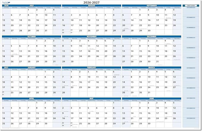 2026-2027 Fiscal Horizontal Premium Dry-Erasable Wall Calendar July to June 32" x 48" Marker and Eraser included