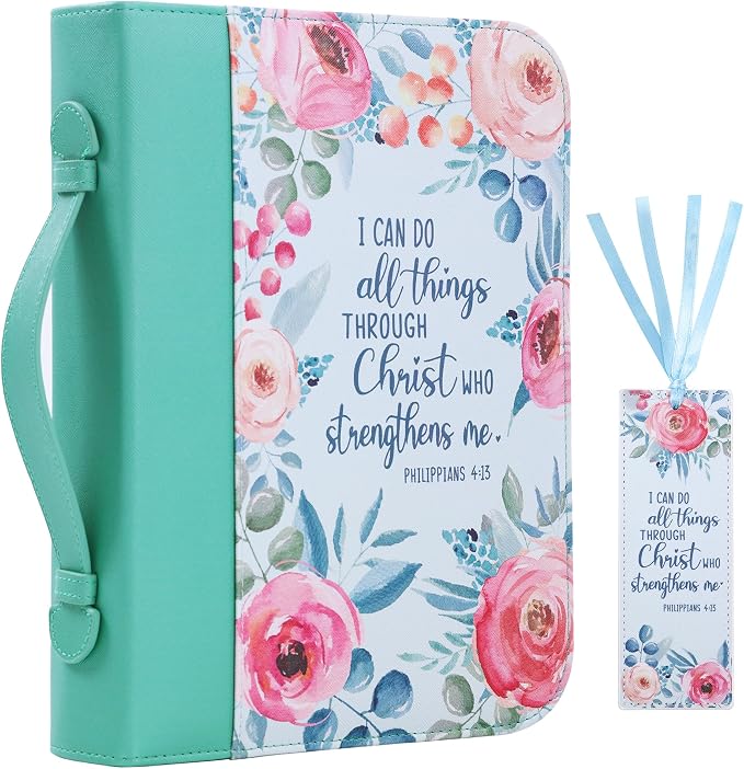 Bible Cover Case for Women PU Leather Woman Book Carrying Bag Bible Study Sipples Accessories with PU Bookmark Journaling Kit Christian Gifts