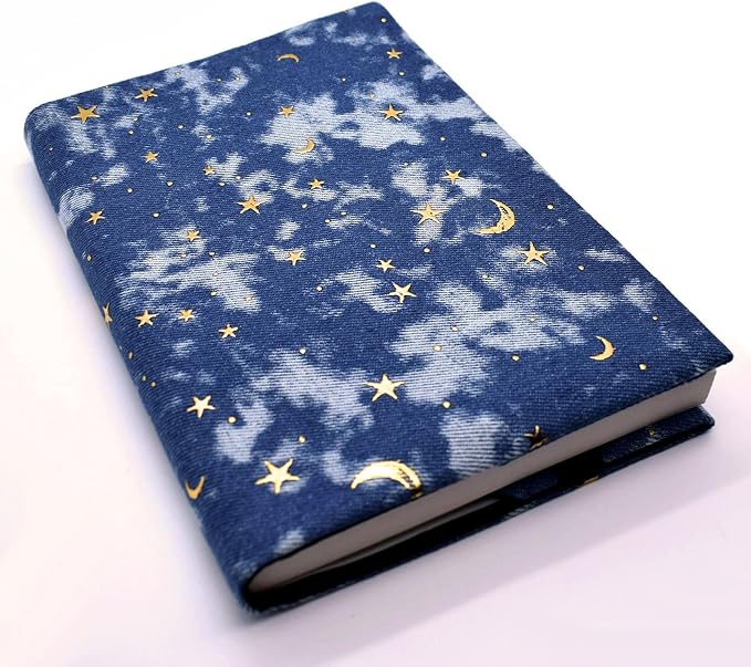 BLBMH 5.5x8.5 Fabric Bible Cover Non-Stretch | Built-in Bookmark | Handmade Washable Book Sleeve for Paperback Journal Privacy Reading Gift for Women - Denim