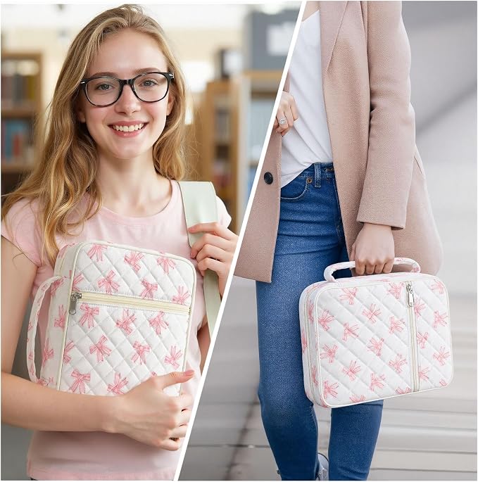 WOBAGMEN Bible Cover Case for Women,Large Bible Tote Bags Organizer Quilted Carrying Case for Girls,Bible Study Supplies Accessories Christian Gifts for Women (Pink Cute Bow, M)