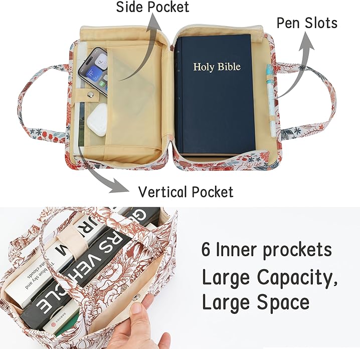 Bible Carrier Bag,Durable Waterproof Cover for Travel, Daily Use - Compact Lightweight Multiple Pockets