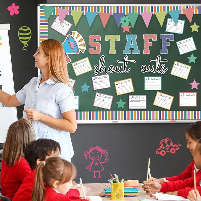 Staff Shout Out Bulletin Board Decoration Colorful Staff Shout Outs Bulletin Board Set with 21 Appreciation and Recognition Cutouts for School Classroom Office Appreciation Wall Door Decor Supplies