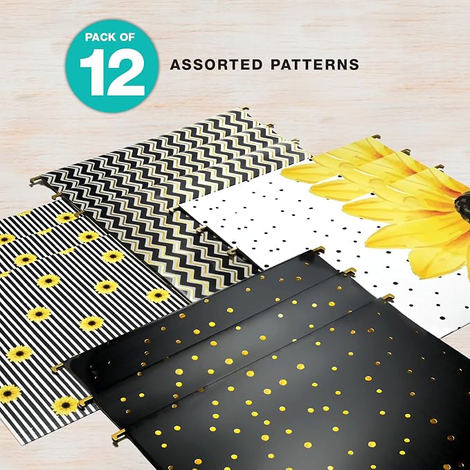 Global Printed Products Deluxe Designer Printed Hanging File Folders, 4 Patterns, Letter Size, 12/pk (Sunflower)