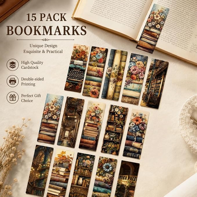 AFRITEE 150 Pcs Vintage Bulk Bookmarks, Retro Cottagecore Book Floral Bulk Paper Bookmark for Reading Lover, Aesthetic Book Marks Reading Accessories Gifts for Kids Teacher Girl
