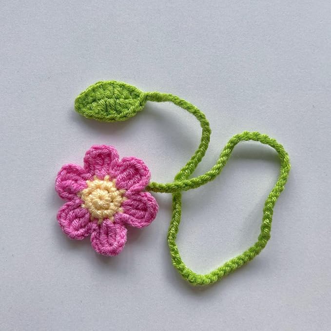 Crochet Bookmarks for Women Girls Kids Knitted Pink Flower Book Mark for Book Lovers Coworker Bookish Birthday Graduation Gift for Her Him Unique Page Bookmark for Readers Christmas Gifts