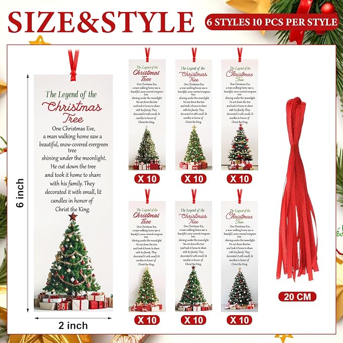 Dispowreath 60 Pcs The Legend of The Christmas Tree Bookmarks Religious Xmas Tree Bookmarks Church Exchange Gifts for Christmas Men & Women Sunday School Church Prizes Party Favors
