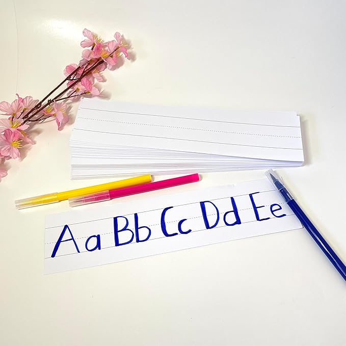 Reskid 100pk of 3 x 6in White Sentence Strips for Teachers - Cardstock Sentence Strips, Thick 80lb Cardstock Strips, Paper Strips, Made in America (Ruled, 3x6)