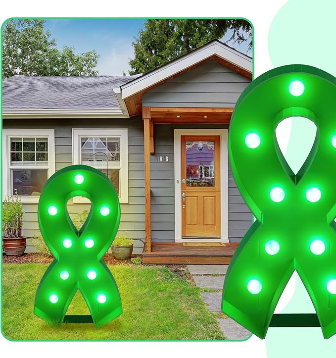 Retisee 3 ft Light up Marquee Mental Health Awareness Ribbon Mosaic Balloon Frame with Light String Mental Health Autism Awareness Items Green Pre-cut Foam Board for Activities