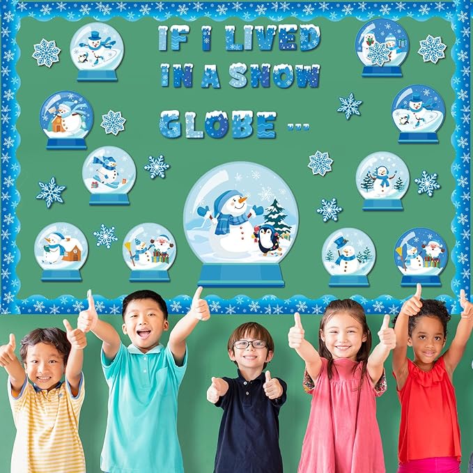 Dispowreath Winter Bulletin Board Decorations Set Winter Snow Globe Classroom Door Wall Decorations Snowman Penguin Snowflakes Cutouts for Bulletin Board Borders Christmas Classroom School Supplies