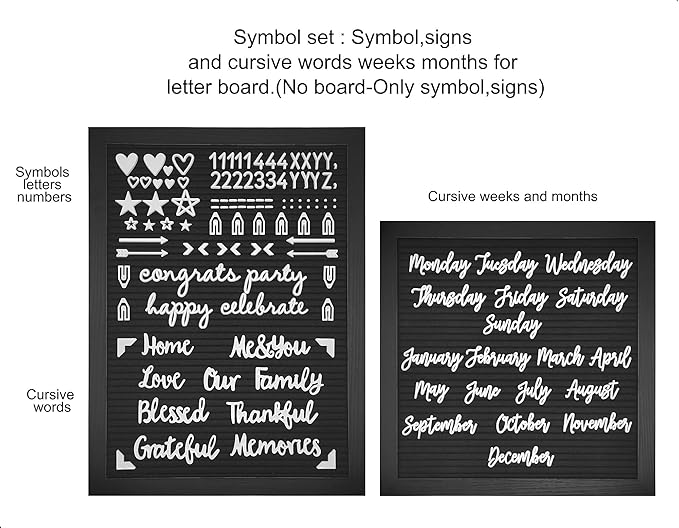 Felt Letter Board Letters Set, Letter Sign Symbol Numbers and Cursive Week and Month Only