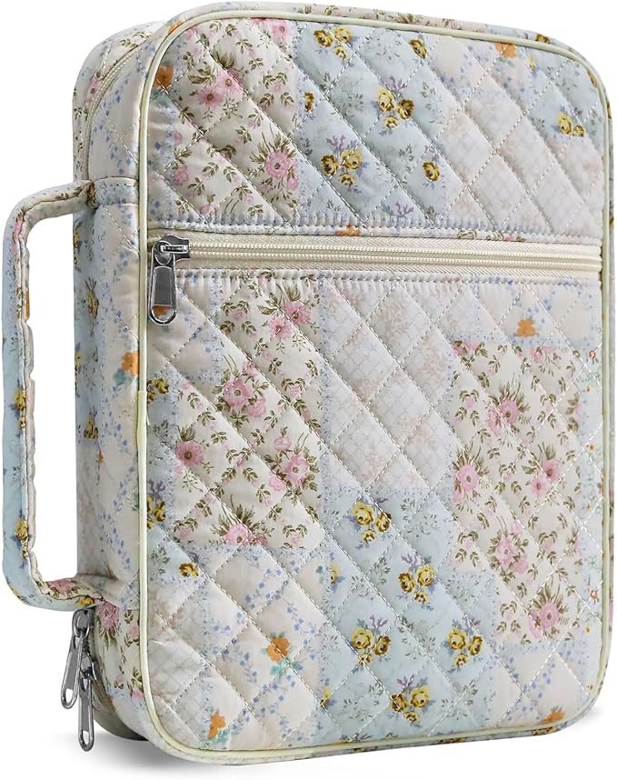 WOBAGMEN Bible Cover Case for Women,Large Bible Tote Bags Organizer Quilted Carrying Case for Girls,Bible Study Supplies Accessories Christian Gifts for Women (Colorful Floral, M)