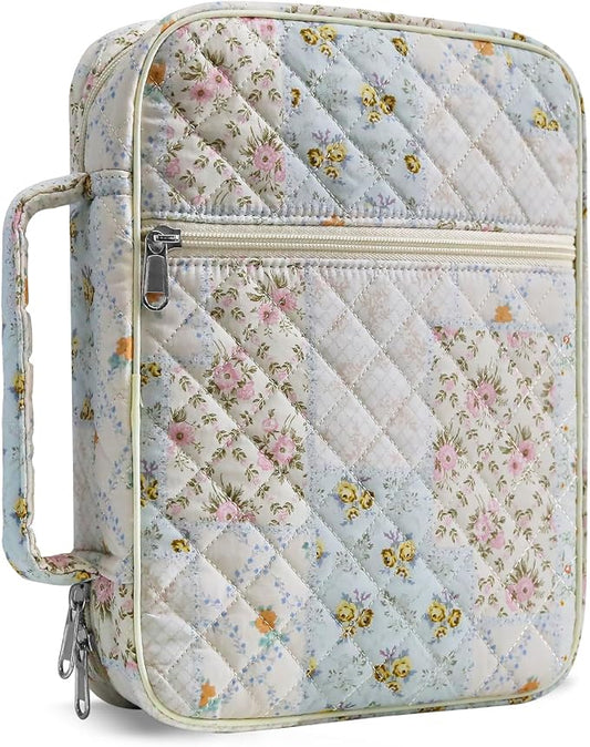 WOBAGMEN Bible Cover Case for Women,Large Bible Tote Bags Organizer Quilted Carrying Case for Girls,Bible Study Supplies Accessories Christian Gifts for Women (Colorful Floral, L)