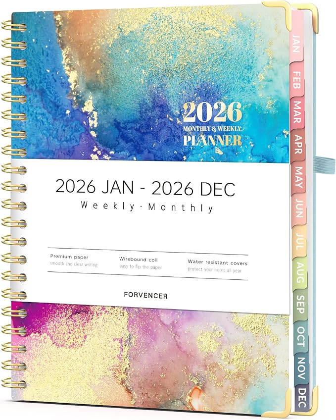 Forvencer 2026 Planner, Weekly and Monthly Calendar Planner for Women, Jan 2026 - Dec 2026, 8.5" x 11", Hardcover Planning Agenda book with Monthly Tabs, Spiral Bound, Inner Pocket, Cute Journal Organizer Notebook for Office School, A4 Size, Blue