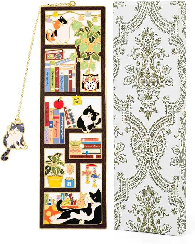 Teacher Appreciation Gift, Cat Bookmark for Reading, Personalized Metal Bookmarks with Gift Box, Cat Themed Book Mark, Funny Book Marker, Cute Bookmarks for Women, Book Lovers, Mom, Dad, Cat Lover