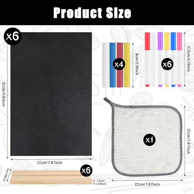 6 Packs 8 x 12 Inch Tabletop Chalkboard Sign With Wood Base Double-Sided Message Boards Menu Stand for Kitchen Wedding Bar and Restaurant, Black-6
