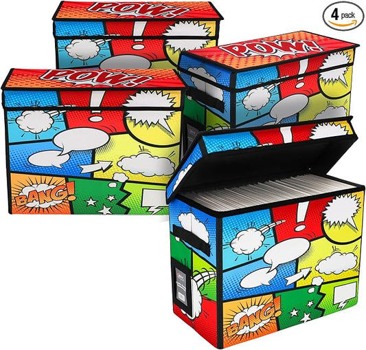 BCW Comic Foldaway | Collapsible Comic Book Storage Tote for 125-150 Comic Books | Foldable Box for Comic Books (4 Pack, Pow!)