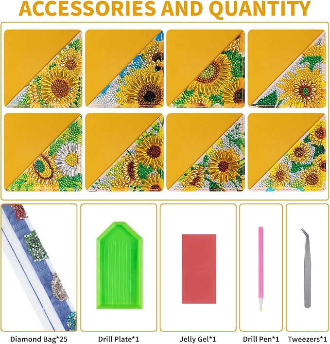 8 PCS Diamond Art Bookmarks, Diamond Painting Bookmarks for Book Lovers 5D DIY Corner Bookmark Adults Crafts Diamond Art Kits for Adults Kids Home Office Beginner Gift