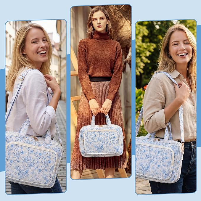 BESARME Bible Bags for Women, Large Bible Cover Case with Strep Mother's Day Gifts Journaling Supplies Christian Gifts for Women(Blue Flower)