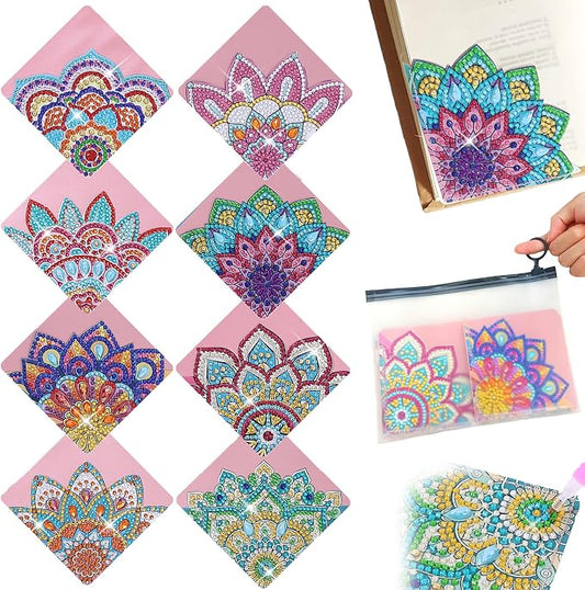 8 Pcs Diamond Painting Bookmark, DIY Corner Book Makers for Adults Book Lovers, Diamond Art Beginners, Small Diamond Art Kits, Paint by Art Crafts Supplies Gift for Women Girls (Mandala)