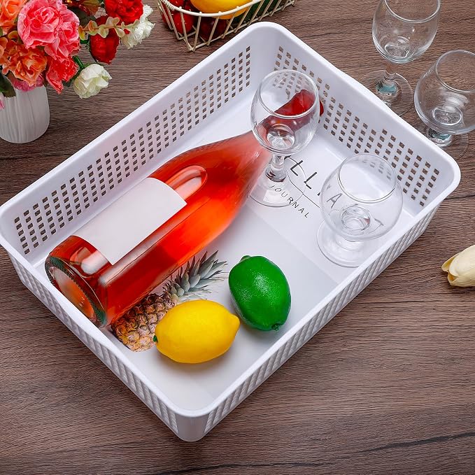 A4 Size Plastic Storage Basket Tray,6 Pack Plastic Paper Storage Trays,Desktop File Paper Letter Organizer Basket for Classroom, Office, Home (White)