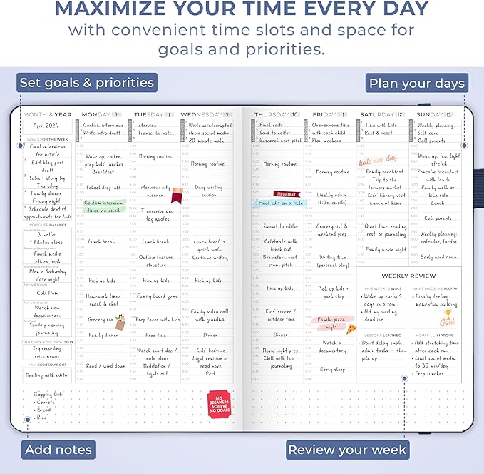 Clever Fox Planner Schedule – Undated Weekly & Monthly Life Planner with Time Slots, Appointment Book & Daily Organizer, A5 (Dark Blue)