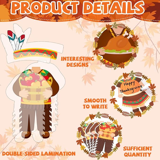 60Pcs Thanksgiving Indian Paper Cutouts Bulletin Board Decorations Cutting Fall DIY Photo Picture Crafts Autumn Cutouts Happy Thanksgiving Indian Classroom Supplies for Party School Home Wall Decor