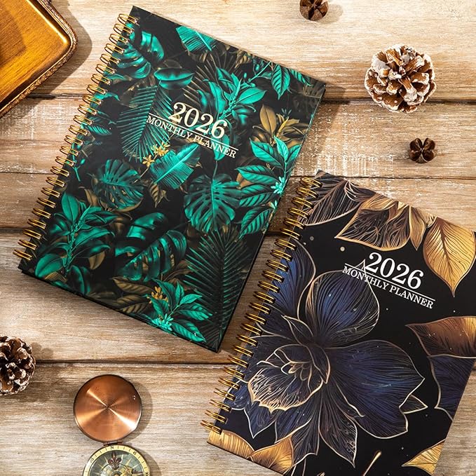Planner 2026 - Weekly and Monthly Calendar Academic Planner, 2026 Yearly Daily Calendar Planning Agenda Book with Month Tabs, Jan to Dec 2026, With Stickers for Home Office School, 6.5" x 8.5" (Green leaves)